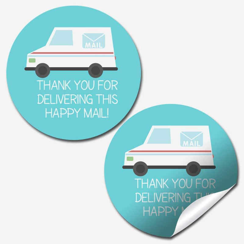 Happy Mail Themed Thank You Postal Worker Appreciation Sticker Labels for Small Businesses, 60 1.5" Circle Stickers by AmandaCreation, Great for Envelopes, Postcards, Direct Mail, More!
