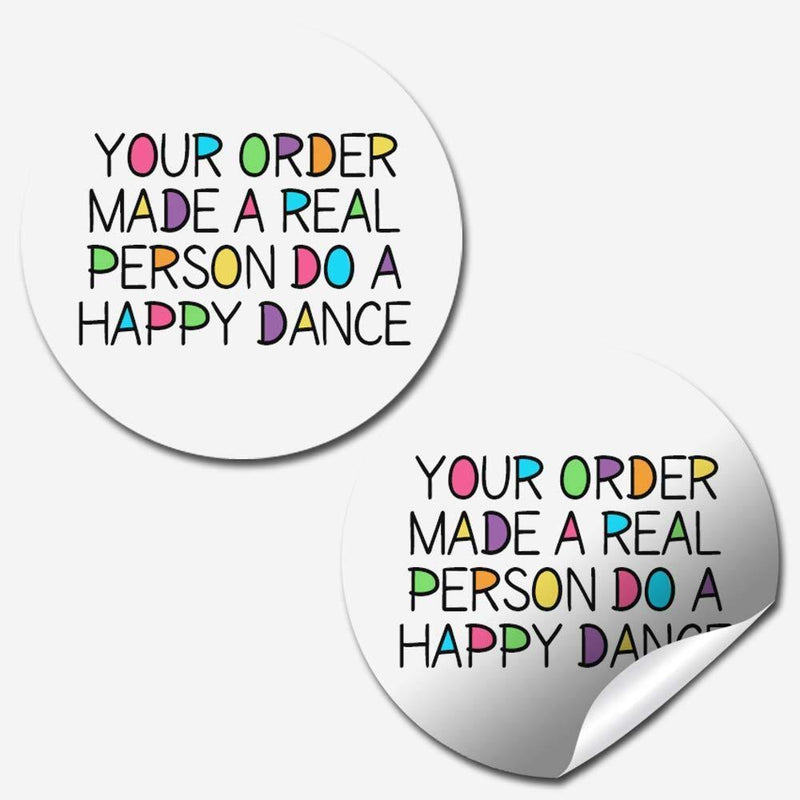 Colorful Happy Dance Funny Thank You Customer Appreciation Sticker Labels for Small Businesses, 60 1.5" Circle Stickers by AmandaCreation, Great for Envelopes, Postcards, Direct Mail, & More!