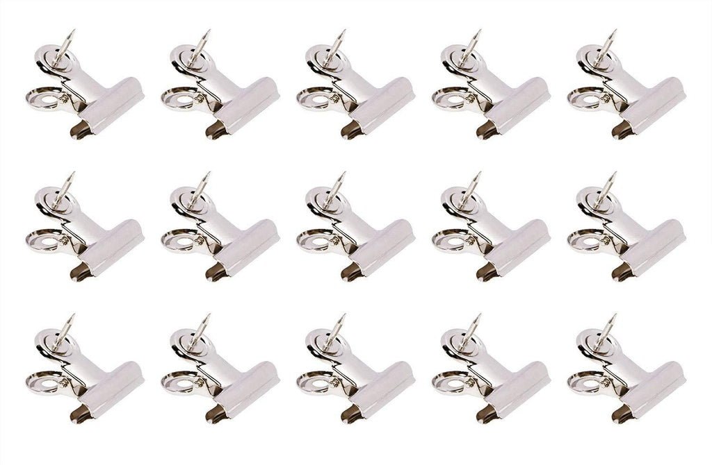 Tupalizy 15PCS Push Pins Clips Bulldog Thumbtack Clips for Bulletin Cock Board Wall Office School Home Cubicle Pictures Documents Notes Paper Calendar Photos Files Artwork Craft Projects (Silver) Silver