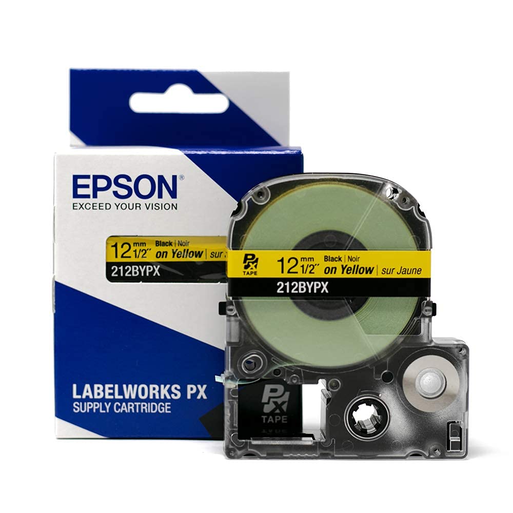 LABELWORKS 212BYPX PET (Polyester) Tape Cartridge - Black on Yellow Industrial Label Maker Tape - 1/2" (12MM) Wide, 30 ft