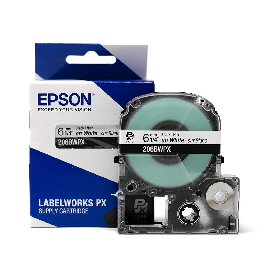 LABELWORKS 206BWPX PET (Polyester) Tape Cartridge - Black on White Standard Industrial Label Maker Tape - 1/4" (6MM) Wide, 30 ft