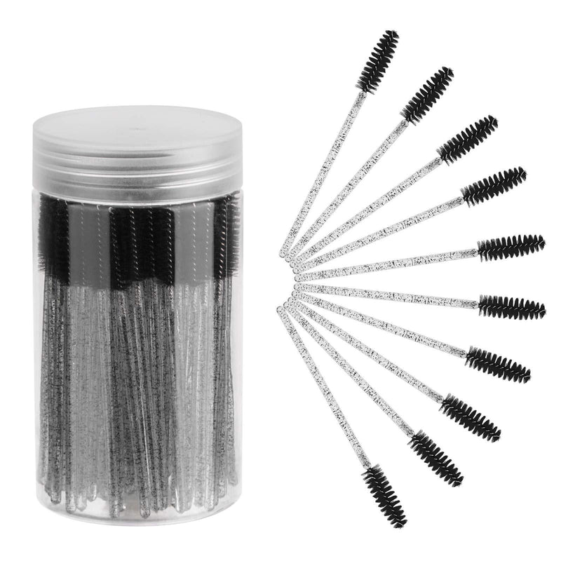 CHEFBEE 100PCS Disposable Eyelash Brush, Mascara Wands Makeup Brushes Applicators Kits for Eyelash Extensions and Eyebrow Brush with Container (Black) Black
