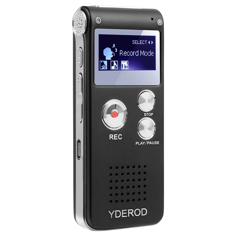 YDEROD 8GB Digital Voice Activated Recorder for Lectures, Meetings, Interviews - HD Sound Mini Portable Audio Recorder with Playback, USB, MP3, A-B Repeat BLACK
