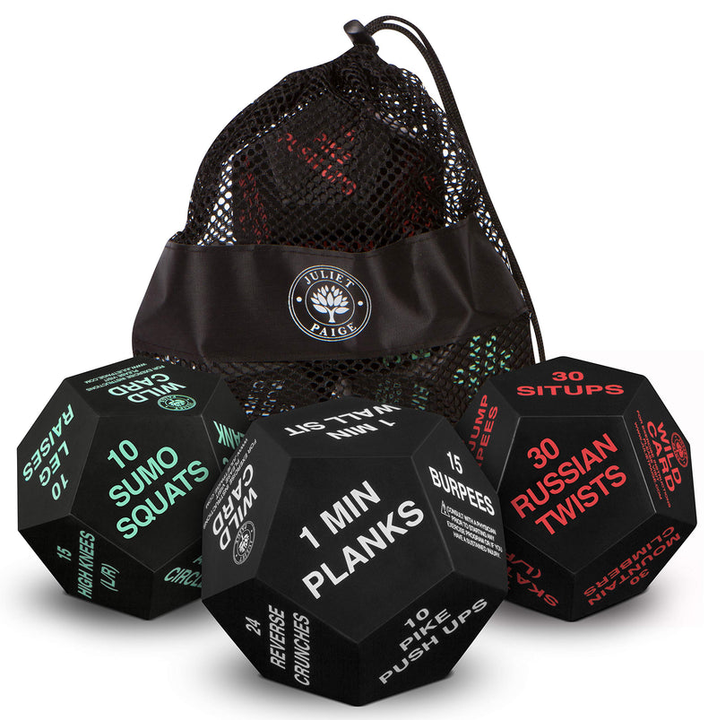 Juliet Paige Exercise Dice for Home Fitness, Workouts, WOD, Cardio, HIIT, and Sports Green, White, and Red