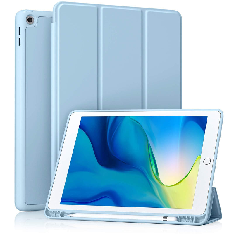 Akkerds Case Compatible with iPad 10.2 2020 iPad 8th Gen/2019 iPad 7th Gen with Pencil Holder, Protective Case with Soft TPU Back, Auto Sleep/Wake Cover Compatible for iPad 8th/7th Gen, Sky Blue