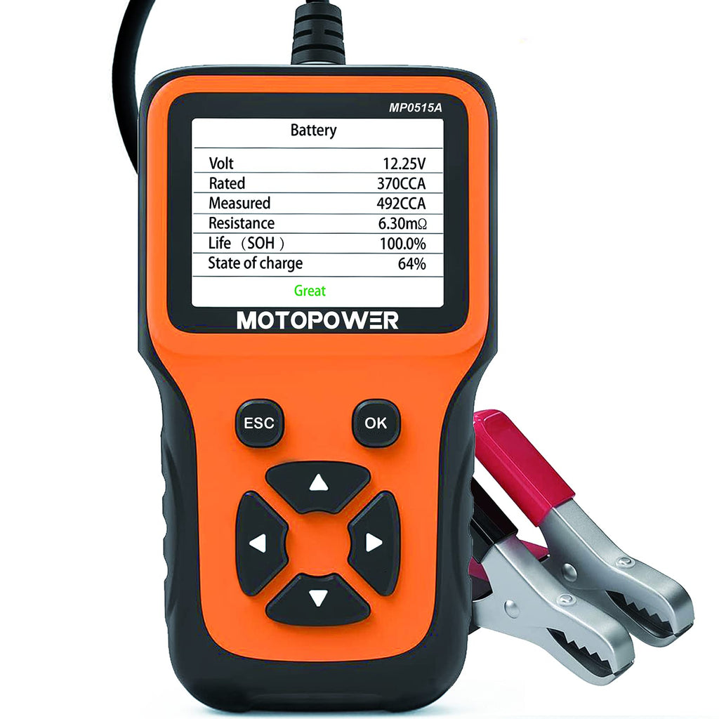 MOTOPOWER MP0515A 12V Car Battery Tester Automotive 100-2000 CCA Battery Load Tester Auto Cranking and Charging System Test Scan Tool Digital Battery Alternator Analyzer