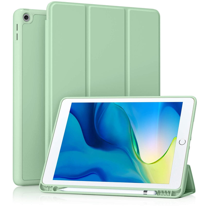 Akkerds Case Compatible with iPad 10.2 Inch 2021/2020 iPad 9th/8th Generation & 2019 iPad 7th Generation with Pencil Holder, Protective Case with Soft TPU Back, Auto Sleep/Wake Cover, Matcha Green