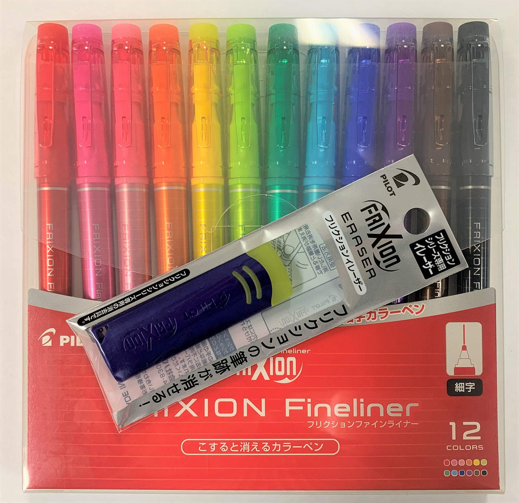 Pilot FriXion Fineliner Erasable Marker Pens, Fine Point, Assorted Ink 12 Colors & FriXion Eraser with the Original Sticky notes