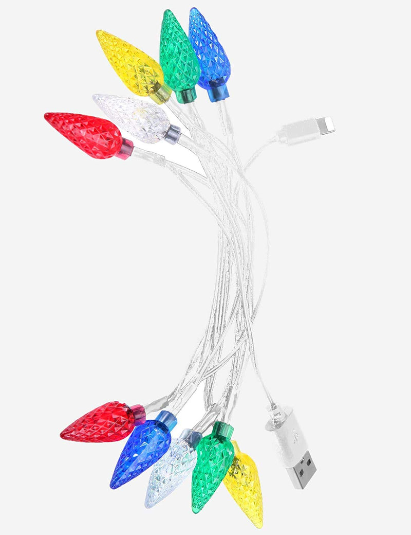 LED Christmas Light Phone Charger Cord USB Charging Cable Gift for Phone 12/11 Pro/XS/XS Max/XR/X/8 Plus/ 8/7 Plus/7s Plus/6s/6/5s/5c/5Pad with 10 Lights Christmas Decorations(White) White