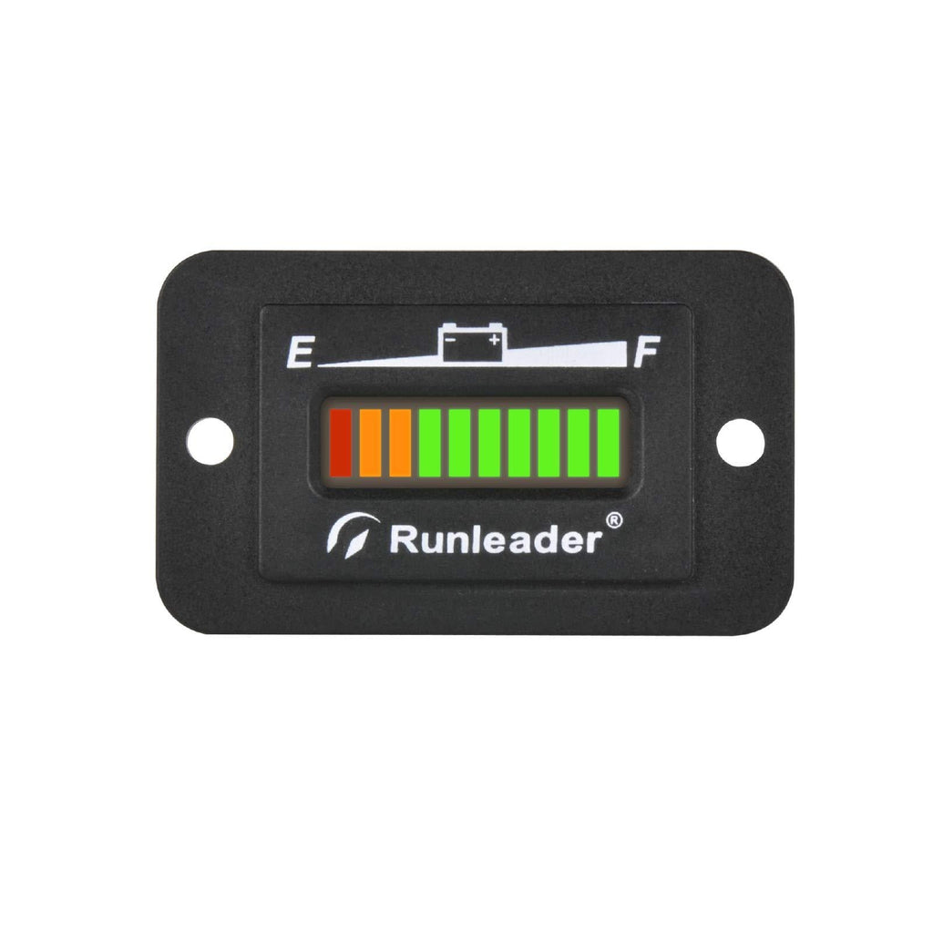 Runleader 12V 24V 36V 48V LED Battery Indicator, Battery Capacity Meter,Monitor of Battery Charge &Discharge for Golf Cart Electric Vehicle Star Car Stacking Machine Alternator. (12/24V) 12/24V