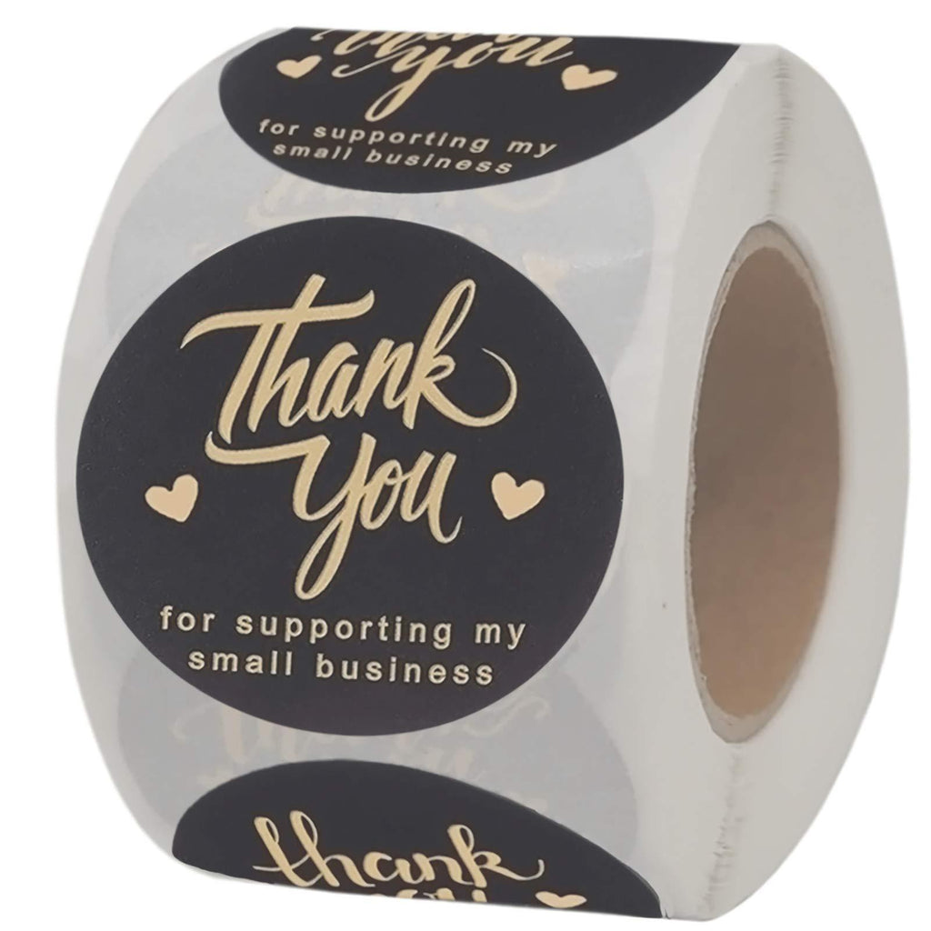 Freiplin 2" Thank You Stickers Roll 500 Labels, Thank You Stickers Small Business Gold Foil Black Sticker, 4 Designs Round Stickers for Business, Online Retailers, Boutiques and Small Shops Black-2“