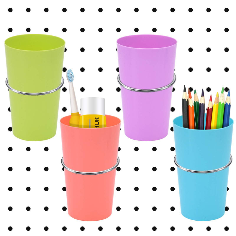 4 Set Pegboard Bins with Rings, Metal Hooks Pegboard Cups Holder Pegboard Organizer Baskets for Home Office Organization Storage for Art and Craft Supplies Storage