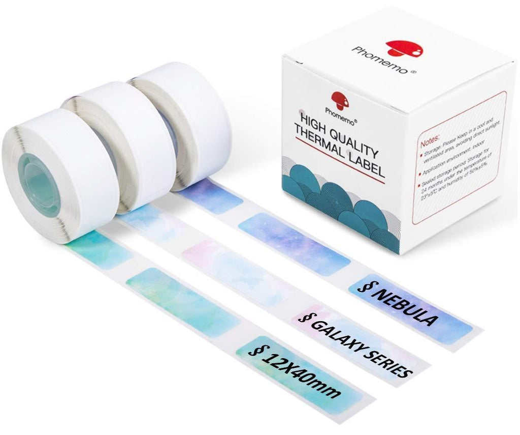 Phomemo D30 Adhesive Nebula/Galaxy Series Pattern Paper 3/8" X 1 1/2" (12mm X 40mm) 160 Labels/Roll, 3 Roll Blue