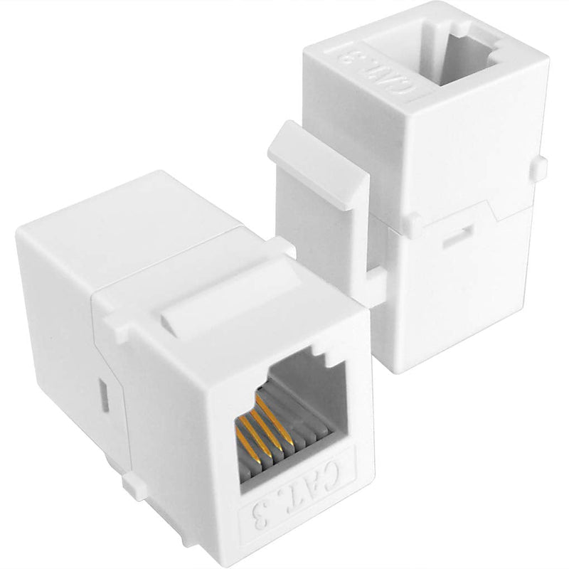 NECABLES (2 Pack) CAT3 Telephone Keystone Jack Phone Keystone Coupler RJ11 6P4C Female to Female White
