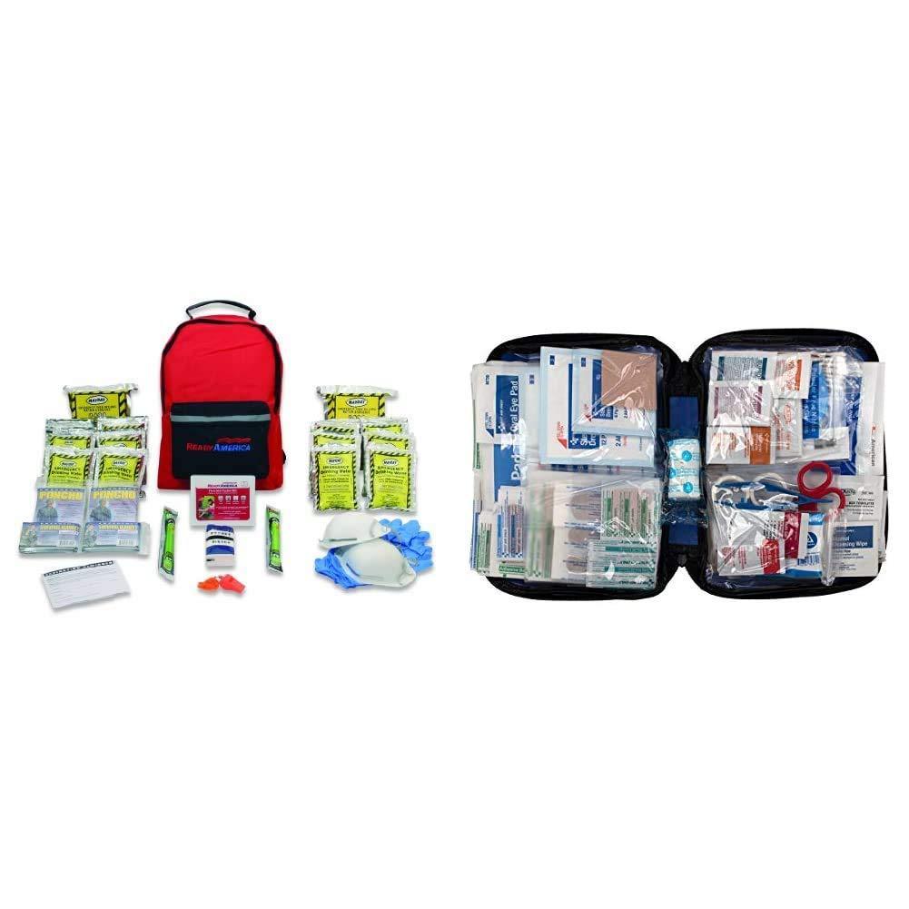 Ready America 70280 Emergency Kit, 2-Person, 3-Day Backpack & First Aid Only 299 Piece All-Purpose First Aid Kit (FAO-442) Emergency Kit + All-Purpose First Aid Kit