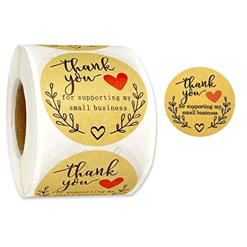 2" 500 Labels Thank You Kraft Paper Stickers, 3 Designs , Round Labels for Business, Retailers, Boutiques, Bakery，Shops to Use on Bags, Boxes and Envelope (Red) Red