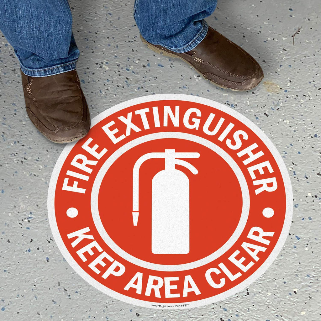 SmartSign “Fire Extinguisher - Keep Area Clear” Anti Slip Adhesive Reflective Floor Sign | 17" x 17" Reflective - F8J7