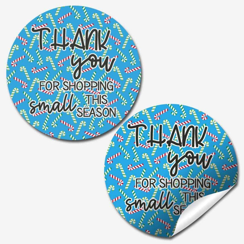 Christmas Candy Cane Thank You for Shopping Small Customer Appreciation Sticker Labels for Small Businesses, 60 1.5" Circle Stickers by AmandaCreation, for Envelopes, Postcards, Direct Mail, More!