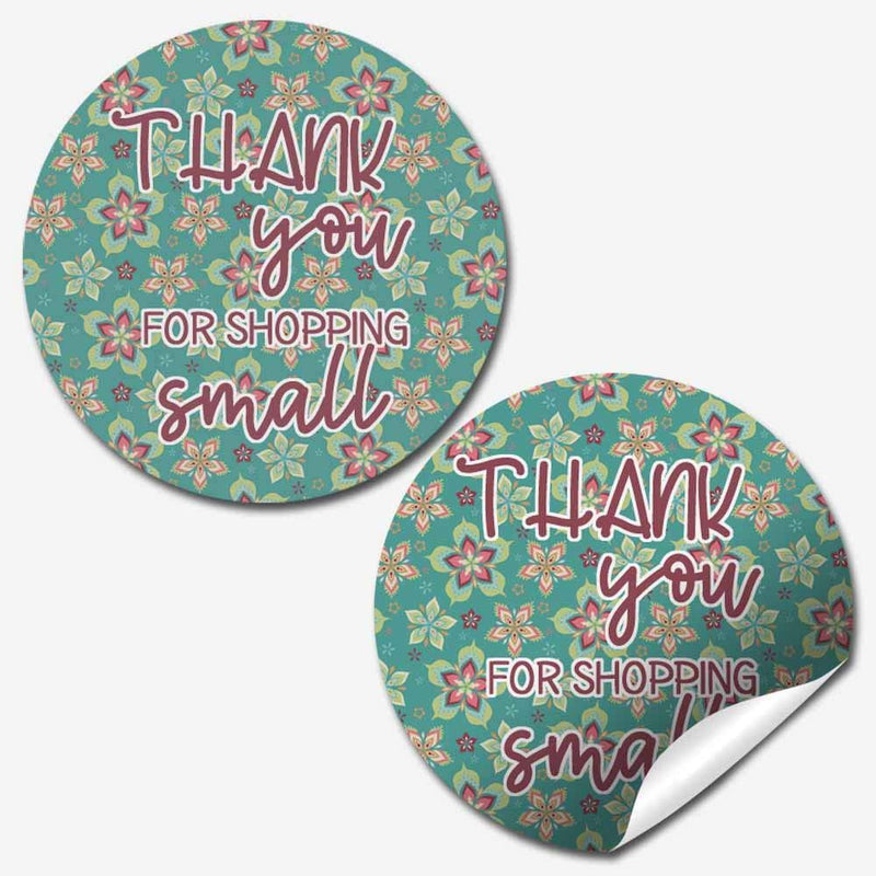 Blue & Pink Floral Thank You for Shopping Small Customer Appreciation Sticker Labels for Small Businesses, 60 1.5" Circle Stickers by AmandaCreation, for Envelopes, Postcards, Direct Mail!