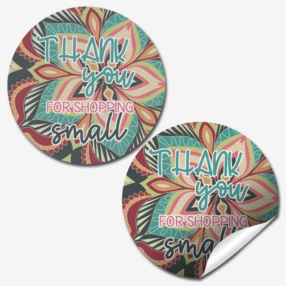 Fall Floral Print Thank You for Shopping Small Customer Appreciation Sticker Labels for Small Businesses, 60 1.5" Circle Stickers by AmandaCreation, for Envelopes, Postcards, Direct Mail!