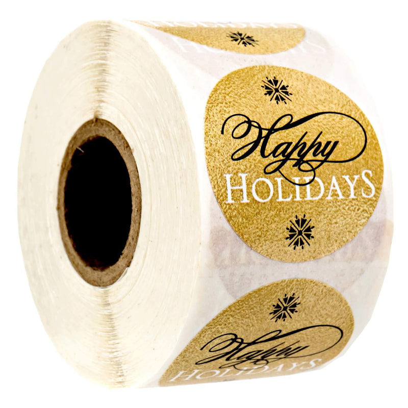 Elegant Faux Gold and Black Happy Holiday Stickers / 500 Faux Foil Christmas Label / Modern 1.5" Holiday Stickers