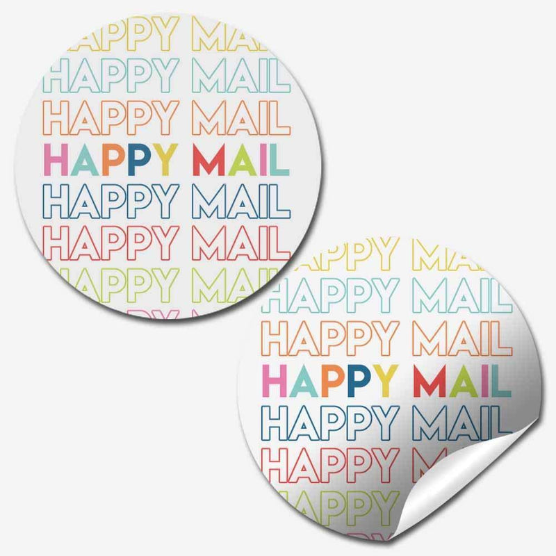 Rainbow Block Lettering Happy Mail Thank You Customer Appreciation Sticker Labels for Small Businesses, 60 1.5" Circle Stickers by AmandaCreation, for Envelopes, Postcards, Direct Mail, More!