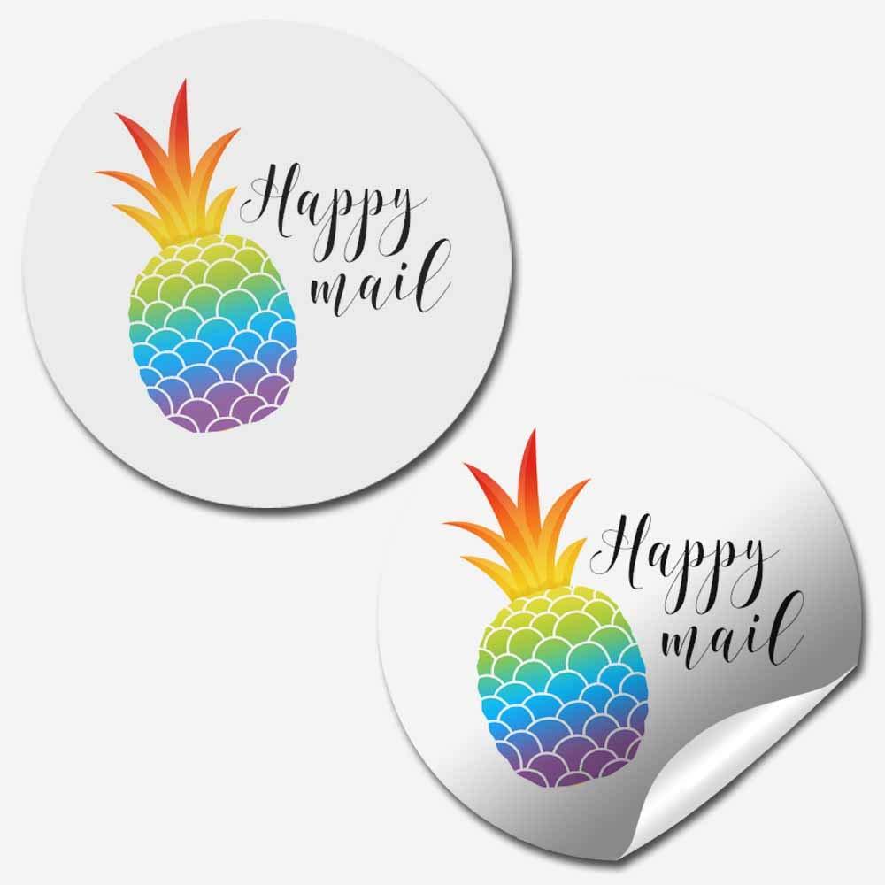 Rainbow Pineapple Happy Mail Thank You Customer Appreciation Sticker Labels for Small Businesses, 60 1.5" Circle Stickers by AmandaCreation, for Envelopes, Postcards, Direct Mail, More!