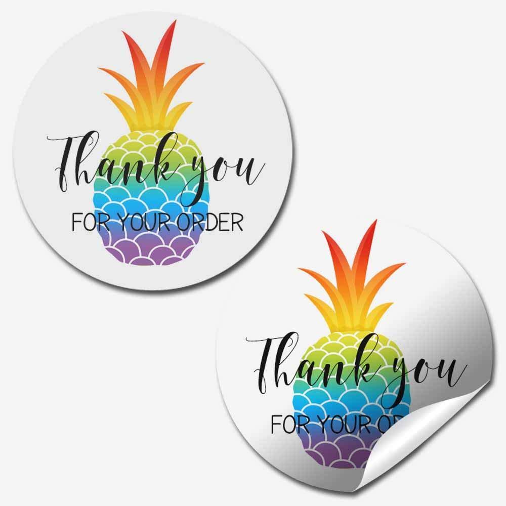 Rainbow Pineapple Thank You for Your Order Customer Appreciation Sticker Labels for Small Businesses, 60 1.5" Circle Stickers by AmandaCreation, for Envelopes, Postcards, Direct Mail, More!