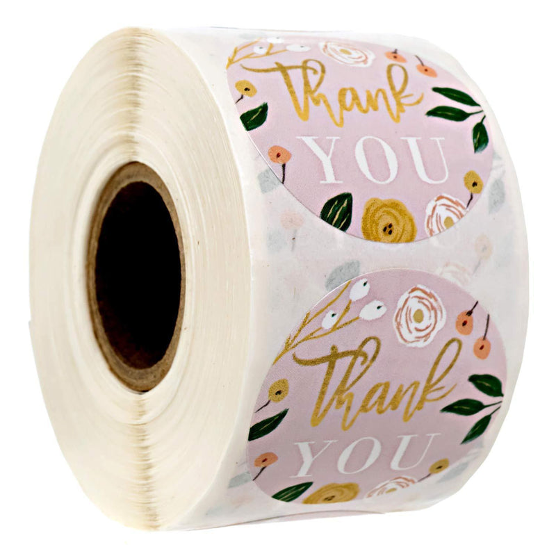 Modern Floral & Faux Gold Thank You Label/Roll of 500 1.5" Labels/Chic All Occasion Thanks Stickers