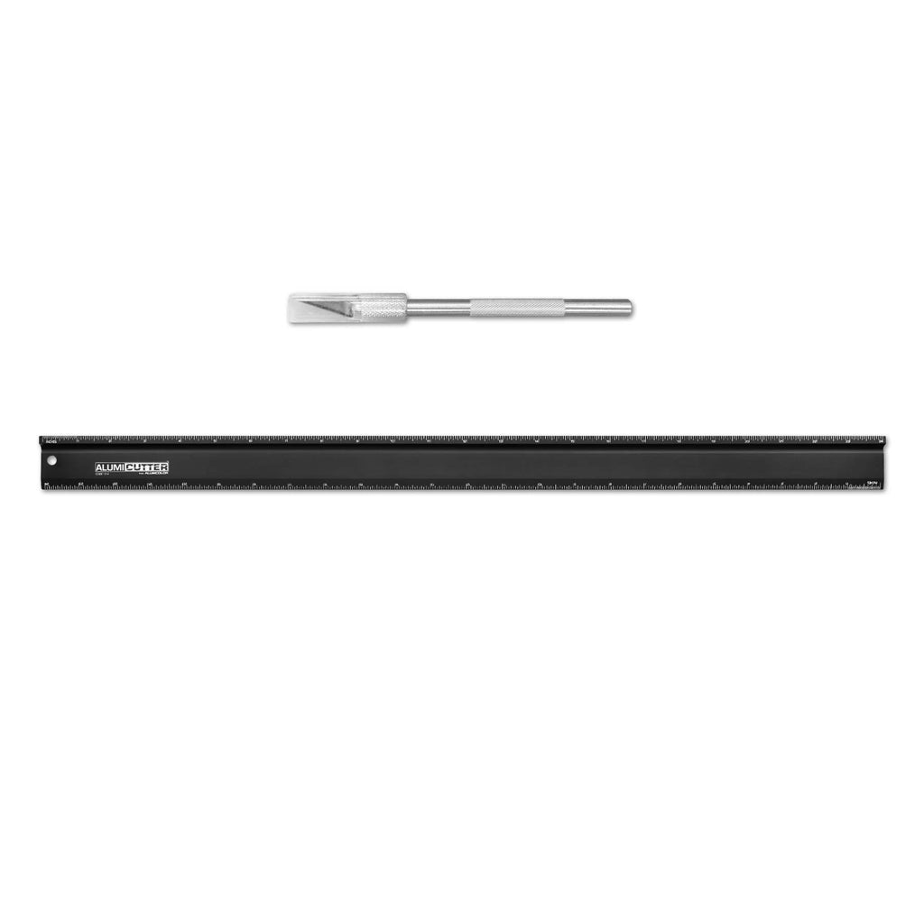 Alumicolor AlumiCutter Aluminum Straight Edge w/Blade for Office, School, Engineering and Framing, 24IN, Black