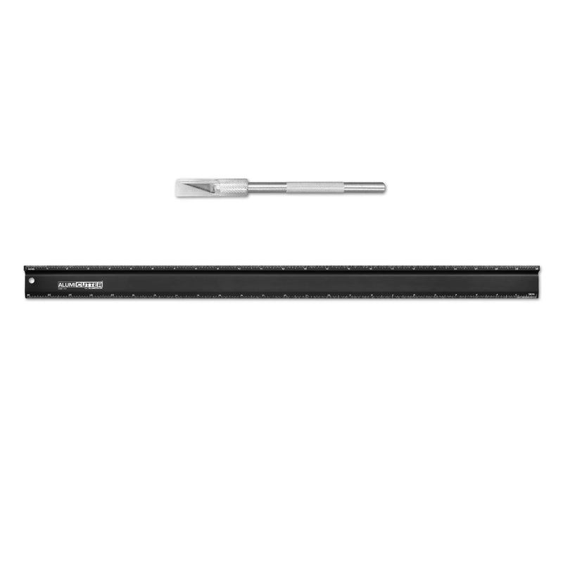 Alumicolor AlumiCutter Aluminum Straight Edge w/Blade for Office, School, Engineering and Framing, 24IN, Black