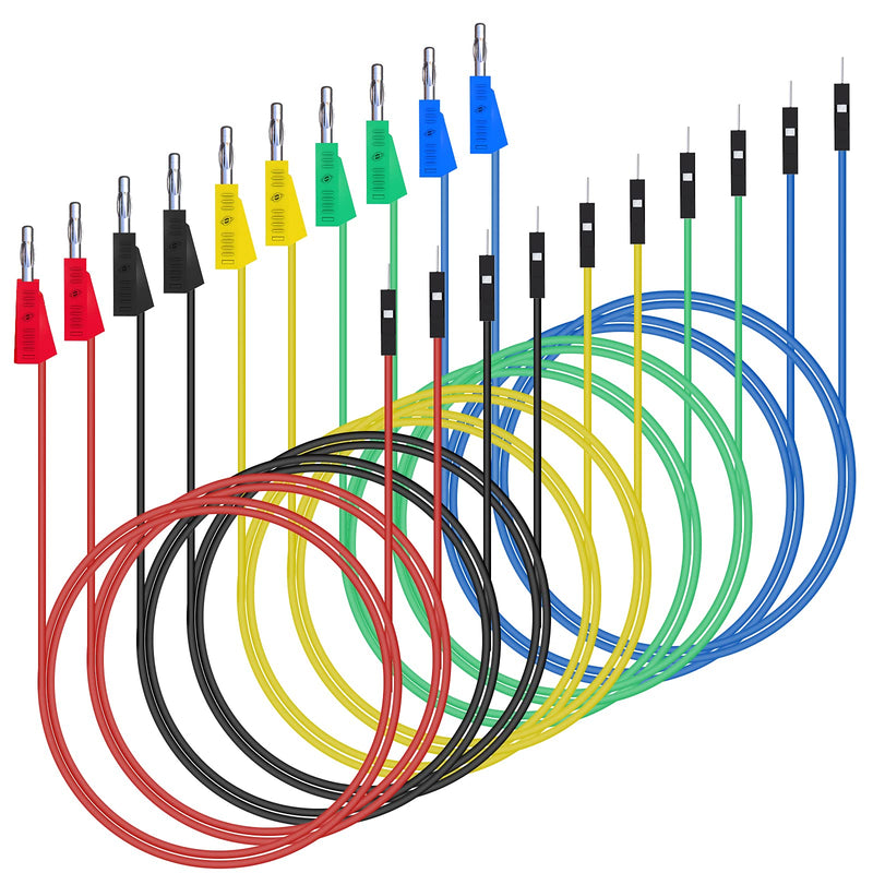 Goupchn Stackable Banana Plug to Breadboard Male Jumper Wires Soft Flexible Silicone Test Leads for Electrical Testing P1532