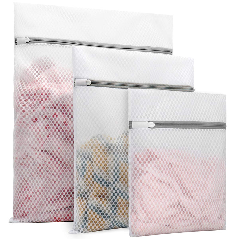 3Pcs Durable Honeycomb Mesh Laundry Bags for Delicates (1 Large 16 x 20 Inches, 1 Medium 12 x 16 Inches, 1 Small 9 x 12 Inches) 1Large, 1Medium, 1Small