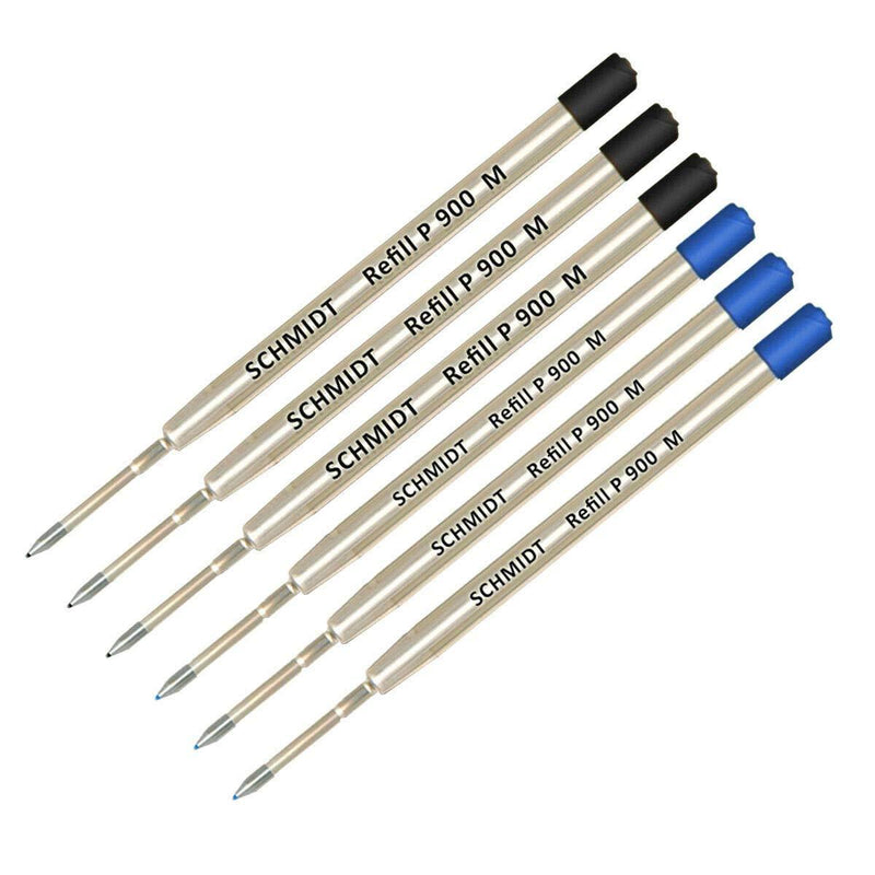 Lanier Combo Pack - Pack of 6 - Schmidt P900 M Parker Style Ballpoint Refill 3 Black and 3 Blue Ink Medium Tip