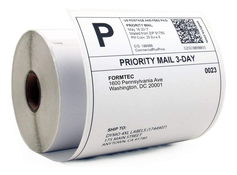 FORMTEC 4x6 Direct Thermal Shipping Label - Compatible Dymo - 1 Roll - 220 Labels Per Roll - Premium Adhesive & Perforated - White - BPA Free - 1744907