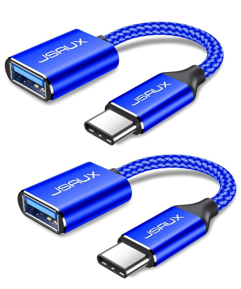 USB C to USB Adapter [2 Pack], JSAUX USB Type C Male to USB 3.0 Female OTG Cable-Blue Blue