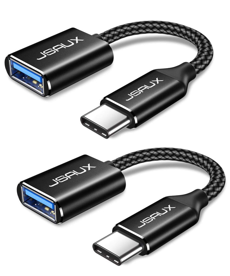 USB C to USB Adapter [2 Pack], JSAUX USB Type C Male to USB 3.0 Female OTG Cable Thunderbolt3 to USB Adapter Compatible with MacBook Pro/Air 2019 2018 2017, Galaxy S20 S20+ Ultra Note 10 S9 S8-Black 2 Pack Black