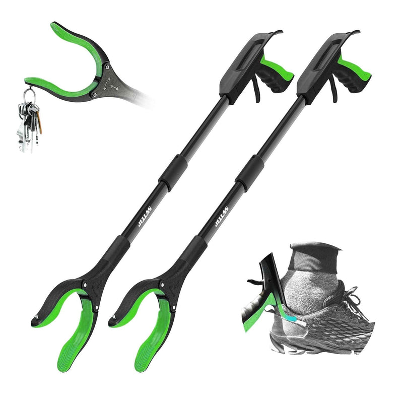 Jellas 2-Pack 32 Inch Grabber Reacher Tool with Shoehorn, 360° Rotating Head Grabber Tool for Elderly, Outdoor and Indoor Trash Picker Grabber(Green) Green