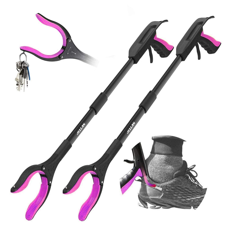 Jellas 2-Pack 32 Inch Grabber Reacher Tool with Shoehorn, 90° Rotating Head Grabber Tool for Elderly, Outdoor and Indoor Trash Picker Grabber(Purple) Purple