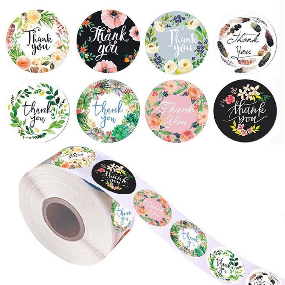 Floral Thank You Sticker Labels for Sealing Decoration(1.0 in / 500 Stickers),Thank You Labels for Gifts Bags, Envelopes, Bubble mailers, Packing Floral Sticker D