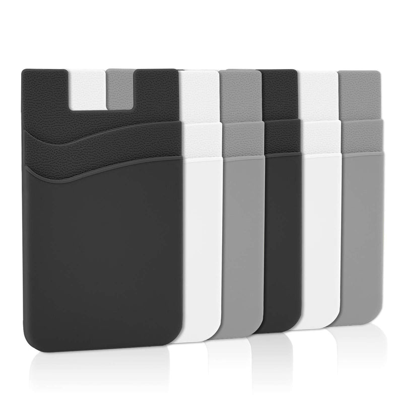 Phone Card Holder, Senose Phone Wallet Stick On Double Pocket for Back of Phone Silicone Credit Card, Business Card & Id Compatible with iPhone Samsung Galaxy Any Smartphone Pack of 6 Black*2+White*2+Gray*2