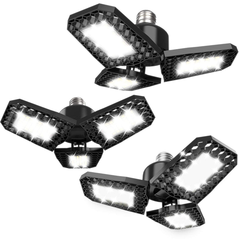 LED Shop Lights 80W LED Garage Lights 3 Leaf garage lights ceiling led Lights for Garage Deformable LED Garage Light with E26 E27 Base Garage Light Bulb for Workshop Basement LED Light Bulb Shop Light 3 Count (Pack of 1)