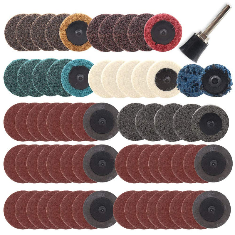 68Pcs 1 inch Quick Change Sanding Discs Set Fine Medium Coarse Grit Discs Surface Conditioning Discs R-Type Quick Change Disc with 1/4'' Shank Disc Pad Holder for Die Grinder