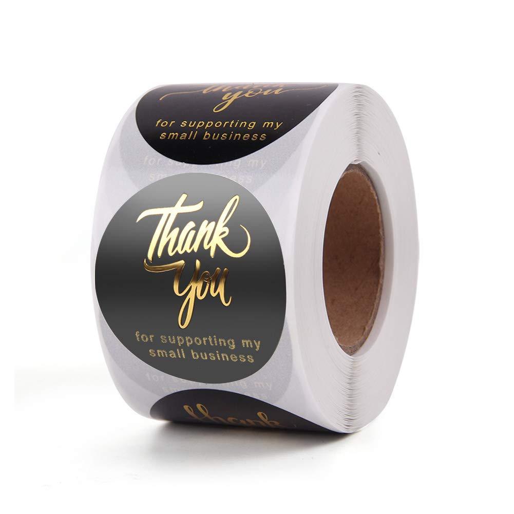 AYSOW 2 inch Thank You for Supporting My Small Business Stickers Labels Golden Font Round 500 Labels Per Roll for Business Owners, Online Retailers, Shops to Use on Bags, Boxes and Envelope Black