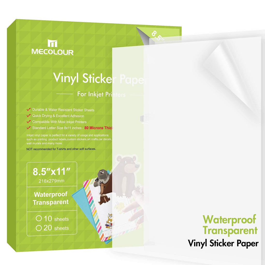 MECOLOUR Printable Vinyl Sticker Paper for Cricut Translucent Waterproof 10 Frosty sheets, Dries Quickly Vivid Colors ,Making Labels & Crafts- Tear Resistant Decal Paper,Inkjet & Laser Printer 10 Sheets