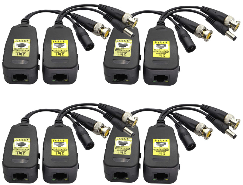 AAOTOKK Power Video Balun DC BNC to Cat5 RJ45 Network Transceiver HD-CVI/TVI/AHD/CVBS with DC Connector for 720P 960P 1080P 3MP 4MP 5MP 8MP CCTV Security DVR Surveillance Camera System(18cm-4Pairs) 4Pairs