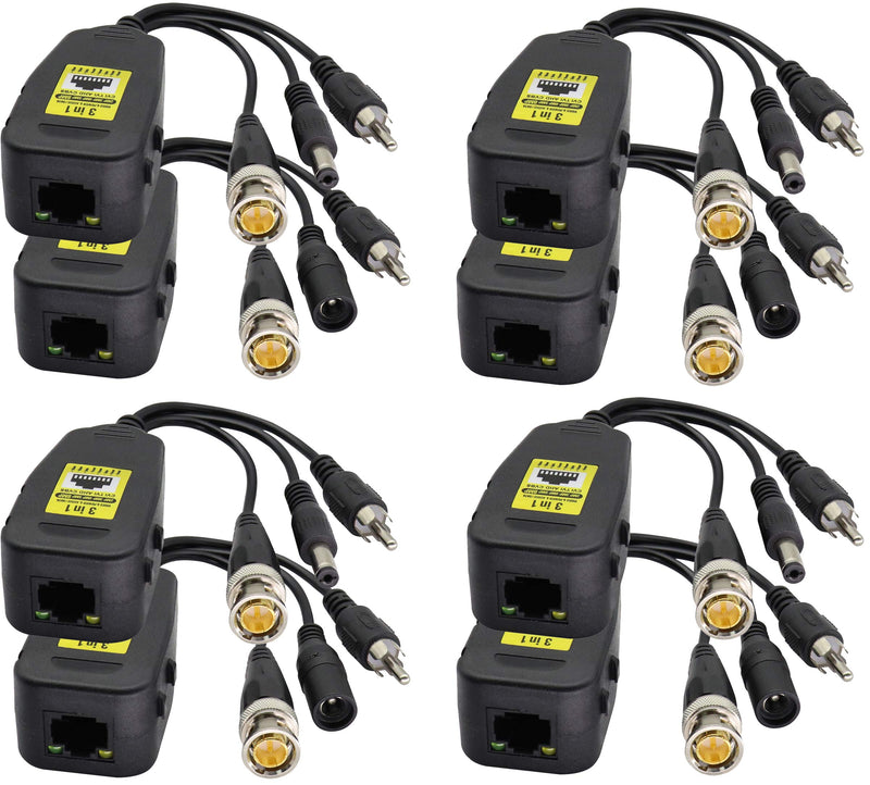 AAOTOKK BNC to RJ45 Transmitter Transceiver DC Power Passive Audio Video Balun HD-CVI/TVI/AHD/CVBS with DC Jack for 720P-1080P 3MP 4MP 5MP 8MP CCTV Security DVR Surveillance Camera System(19cm/4Pairs) 4Pairs