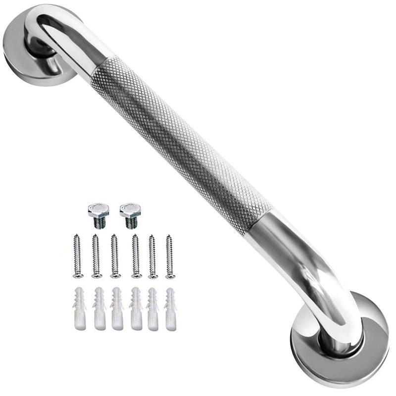 12 Inch Anti Slip Shower Grab Bar Handle, ZUEXT Chrome Finish Stainless Steel Bathroom Grab Bar, Knurled Bathroom Balance Bar,Safety Hand Rail Support,Handicap Elderly Injury Senior Assist Bath Handle 12 Inch (Pack of 1)