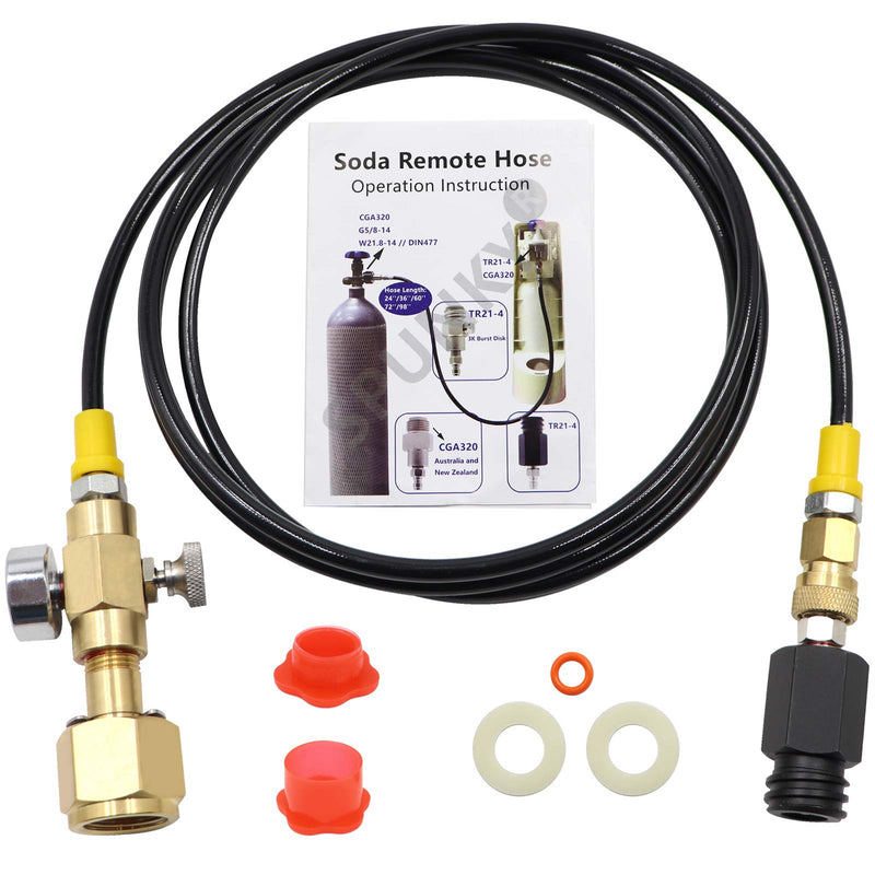 Upgrade CGA320 to TR21-4 Soda maker Co2 Tank Cylinder Direct Adapter with 60 inches High-Pressure Hose, Soda Maker direct Connector for Soda Club (Gauge and bleed valve)
