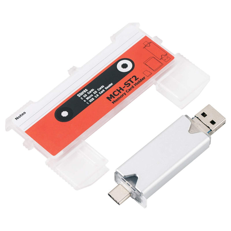 Kiorafoto 2in1 Slim Memory Card Holder Case with USB 3.0 Card Reader for 2 SD SDHC SDXC + 4 TF MSD MicroSD MicroSDHC MicroSDXC Storage Portable Carrier Outdoor Photography For 2 SD + 4 TF with Card Reader
